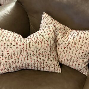 Hot Pink/magenta and White Patterned Down Throw Pillows. Set of 2.